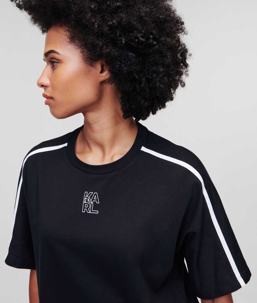 Black Women's Karl Lagerfeld Fitted With Piping T-Shirts | AE574KMLT