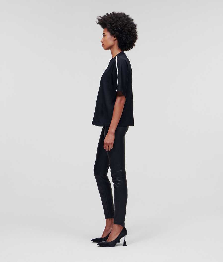 Black Women's Karl Lagerfeld Fitted With Piping T-Shirts | AE574KMLT