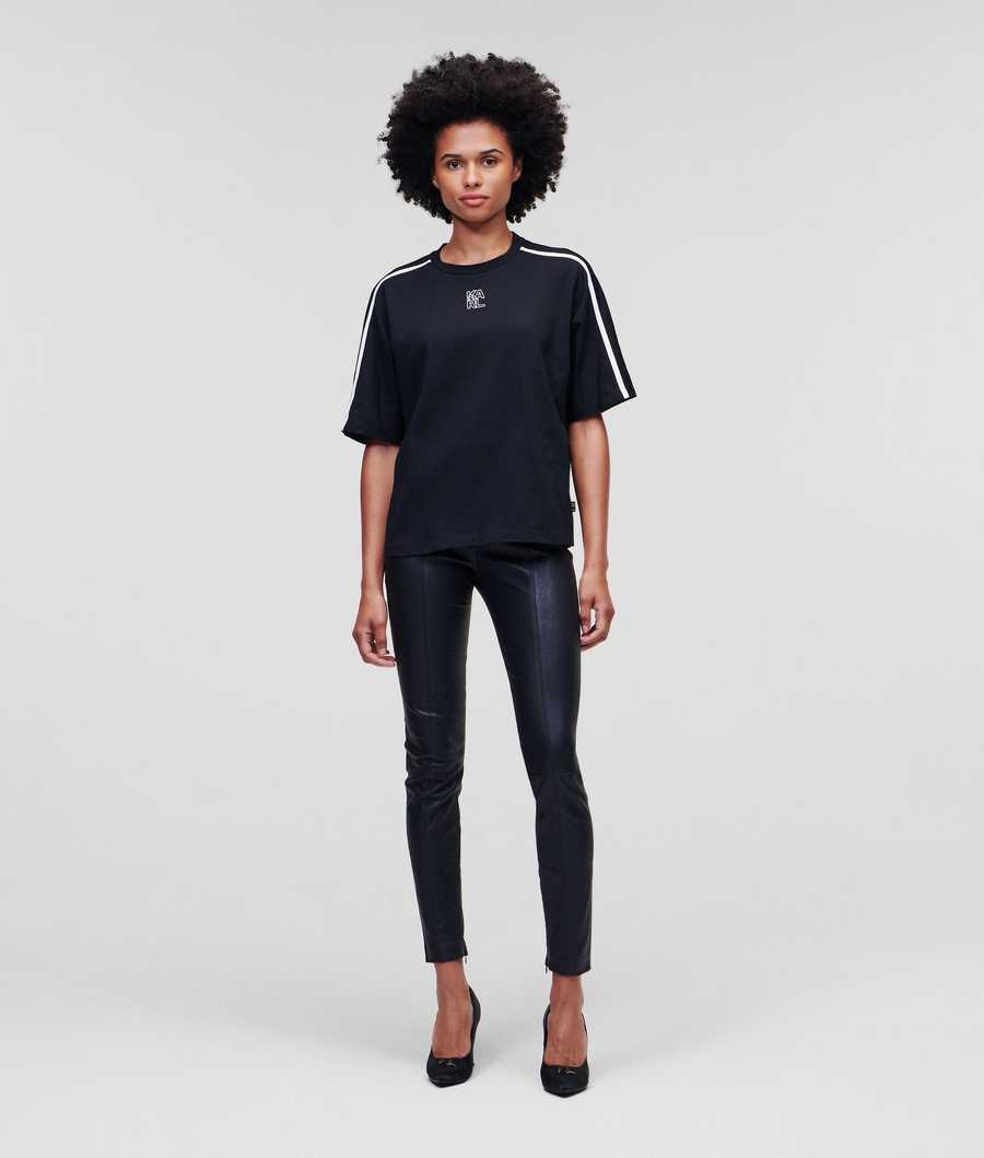 Black Women\'s Karl Lagerfeld Fitted With Piping T-Shirts | AE574KMLT