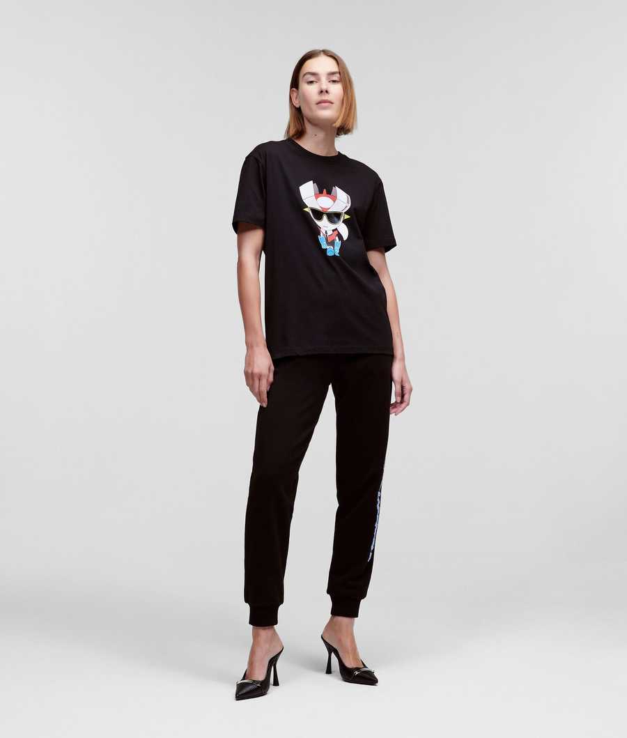 Black Women's Karl Lagerfeld Hero Ikonik Karl T-Shirts | AE947EFQN