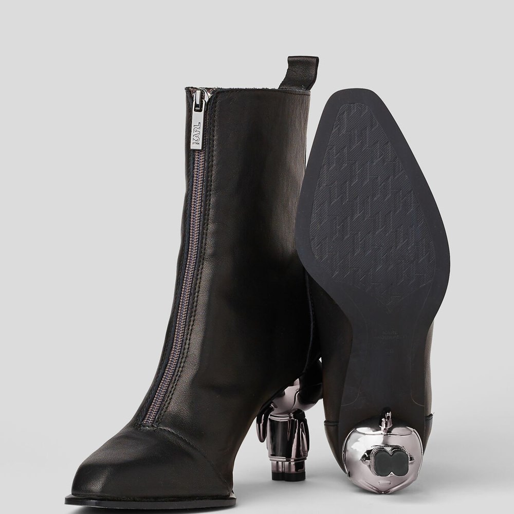 Black Women's Karl Lagerfeld Ikon Heel Zip Ankle Boots | AE632QXCD