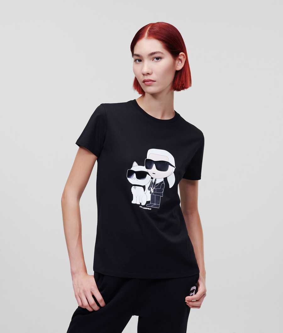 Black Women's Karl Lagerfeld Ikonik 2.0 Karl & Choupette T-Shirts | AE048SWEQ