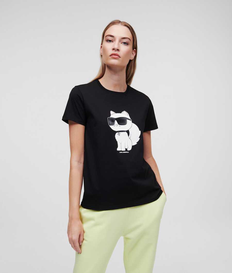 Black Women\'s Karl Lagerfeld Ikonik 2.0 Choupette T-Shirts | AE745RJGB