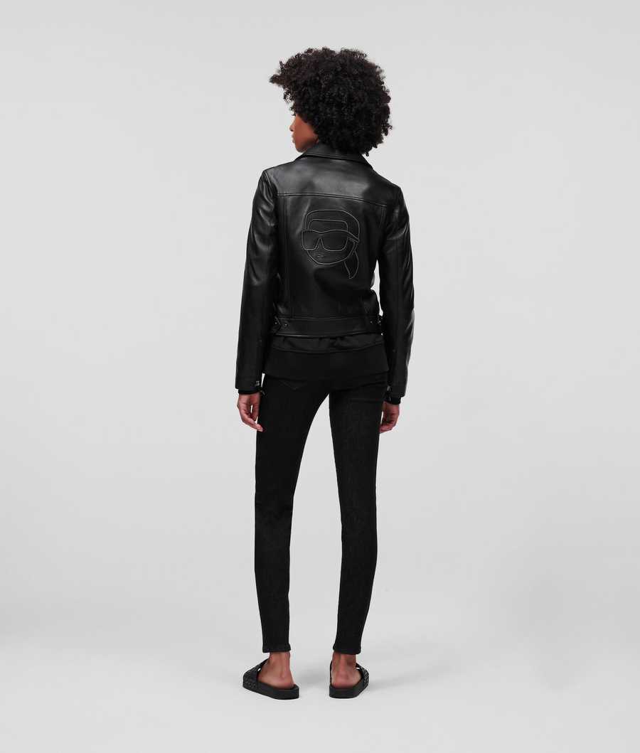 Black Women's Karl Lagerfeld Ikonik 2.0 Leather Jackets | AE748YDUG