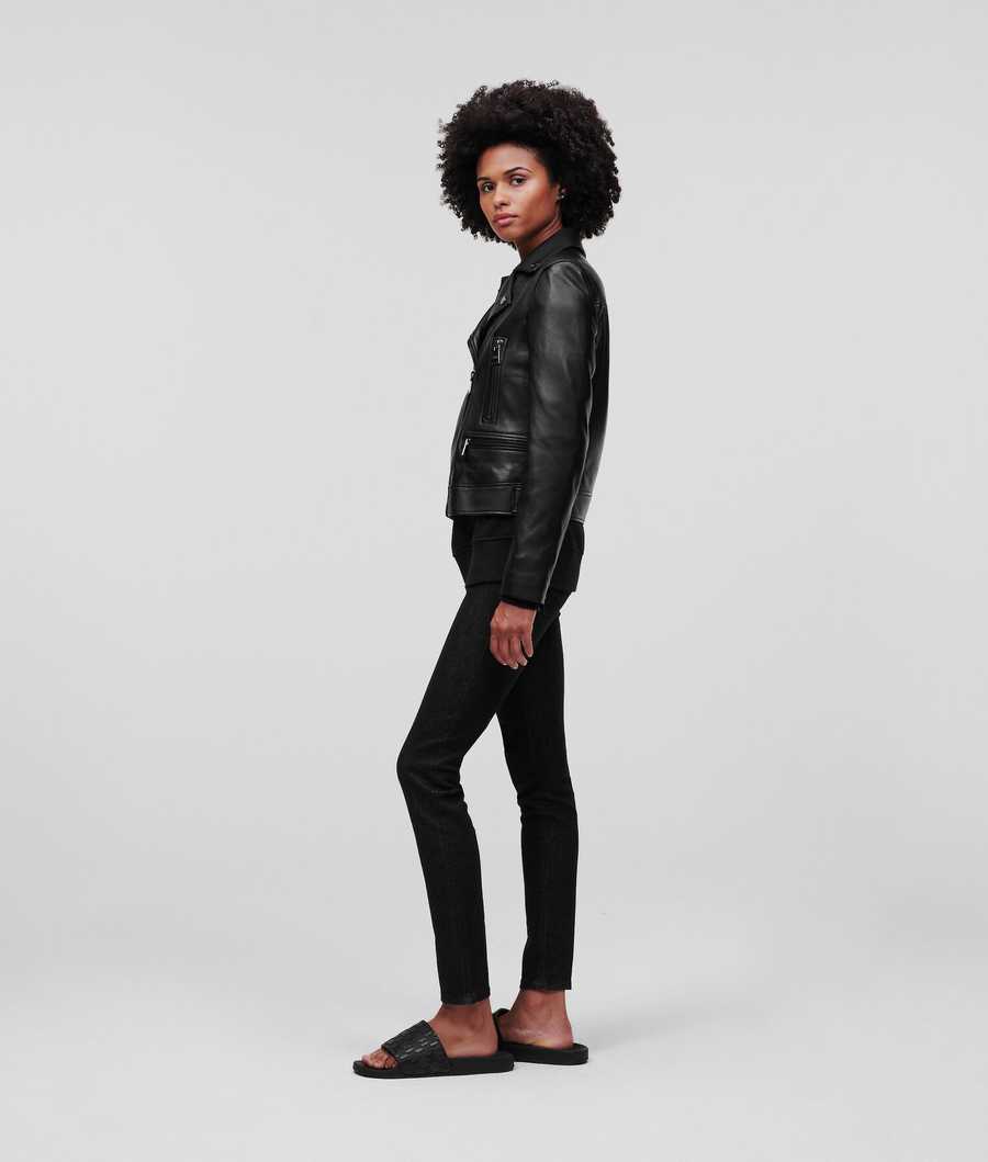 Black Women's Karl Lagerfeld Ikonik 2.0 Leather Jackets | AE748YDUG