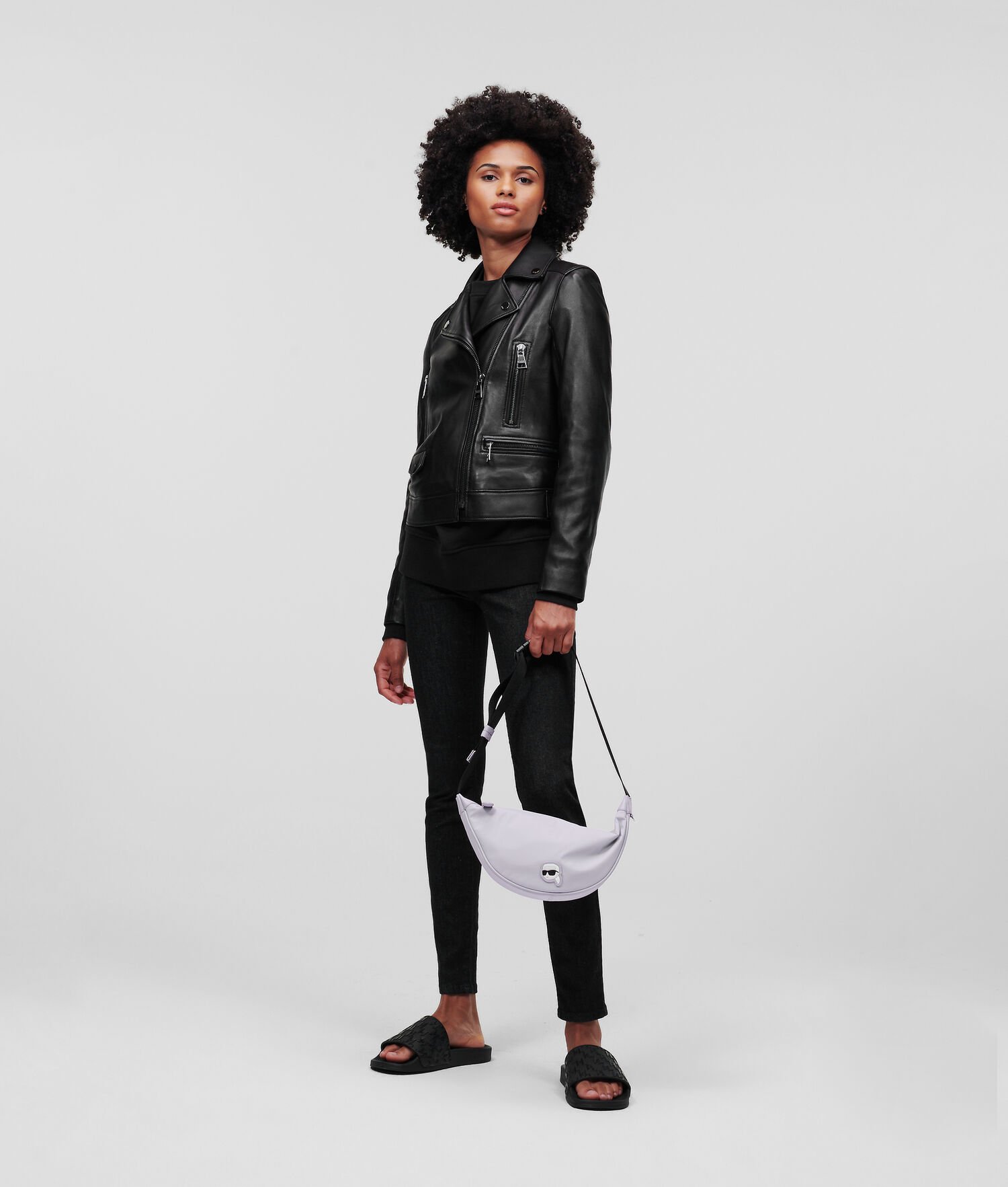 Black Women's Karl Lagerfeld Ikonik 2.0 Leather Jackets | AE748YDUG