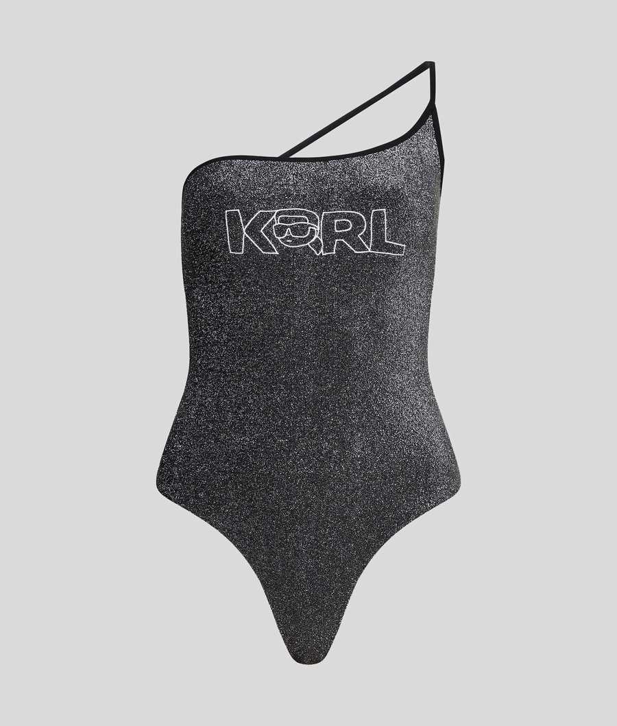 Black Women's Karl Lagerfeld Ikonik 2.0 Lurex Swimsuits Beachwear | AE759VGHR