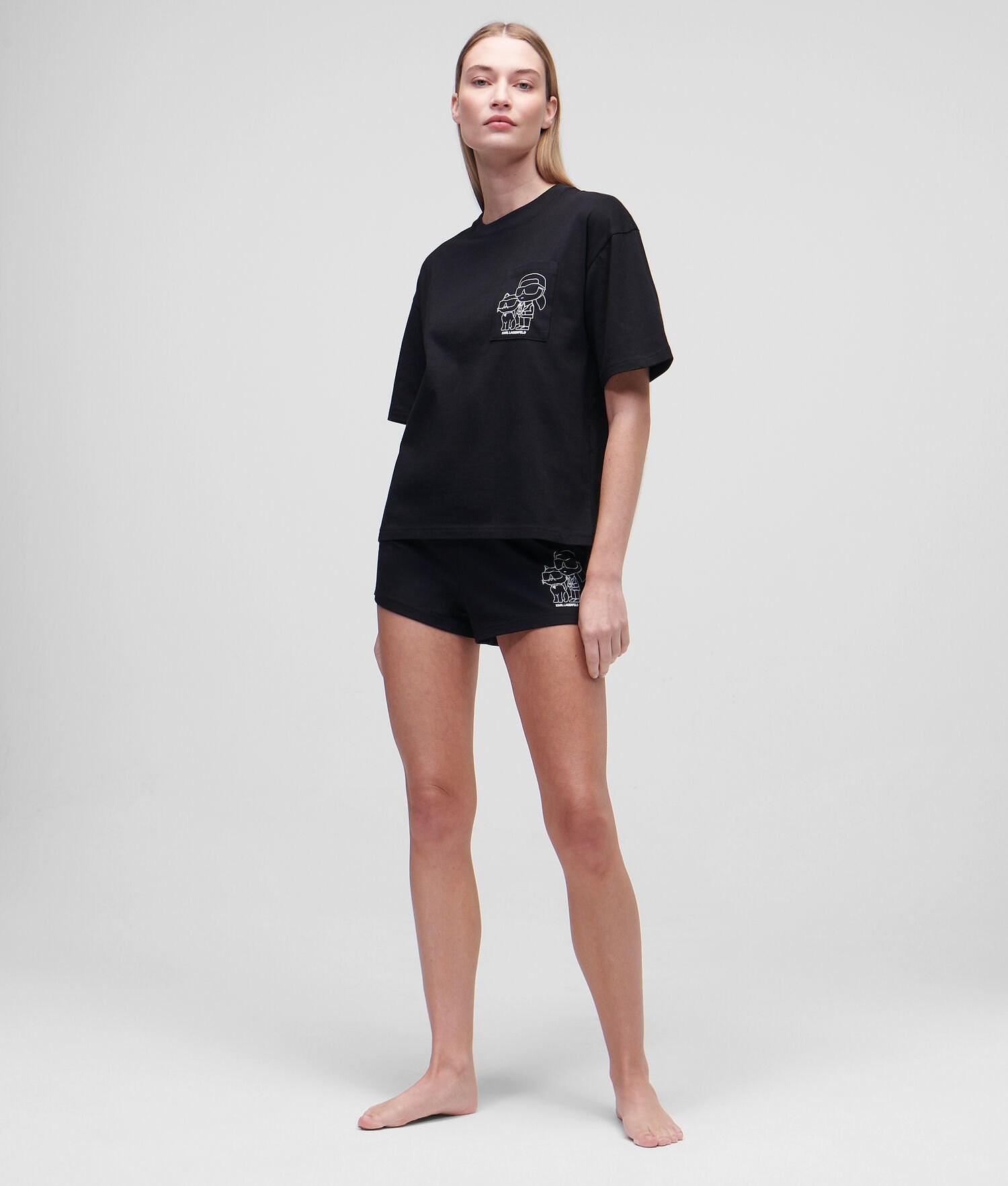 Black Women\'s Karl Lagerfeld Ikonik 2.0 Shorts & Tee Set Loungewear | AE913ZKUN