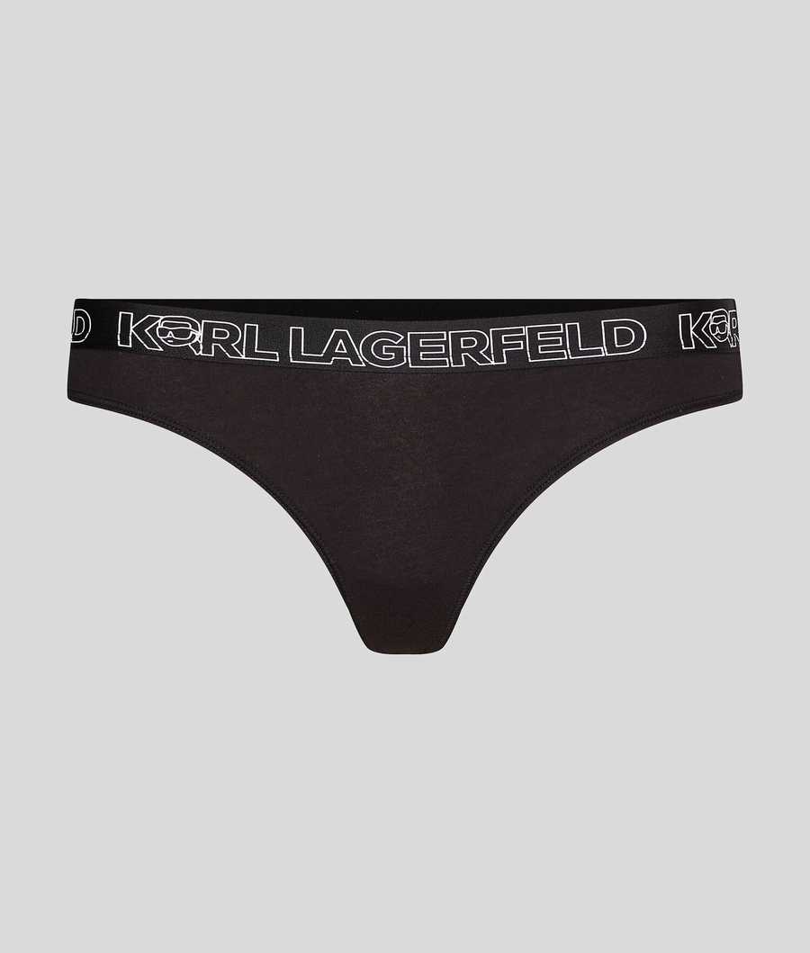 Black Women\'s Karl Lagerfeld Ikonik 2.0 Logo Thong Underwear | AE938XJBZ