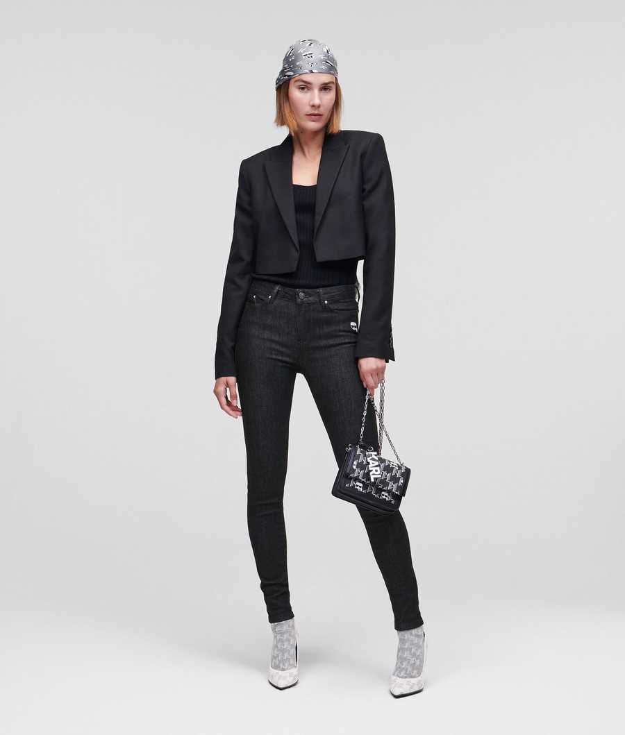 Black Women's Karl Lagerfeld Ikonik Black Skinny Jeans | AE814DATG