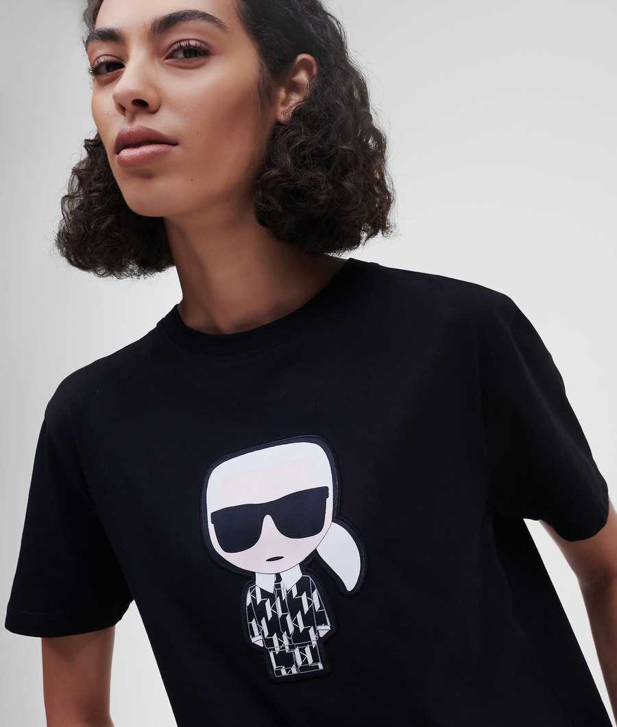 Black Women\'s Karl Lagerfeld Ikonik Karl Monogram T-Shirts | AE026LASD