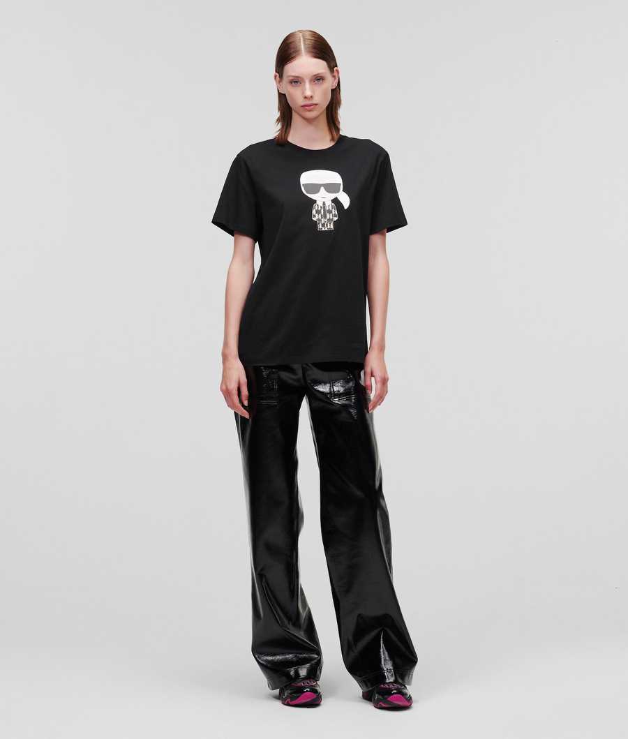 Black Women's Karl Lagerfeld Ikonik Karl Metallic Monogram T-Shirts | AE309PQTU