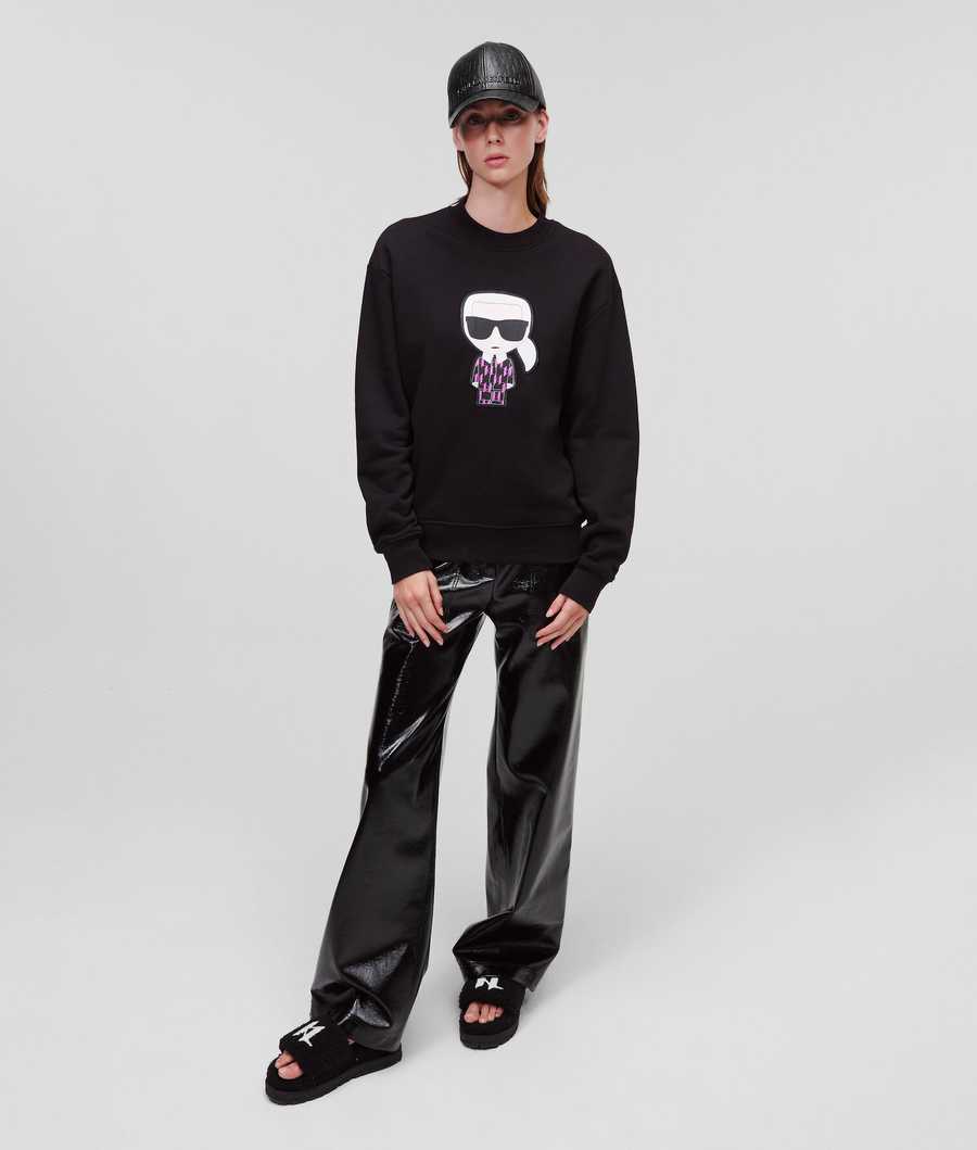 Black Women's Karl Lagerfeld Ikonik Karl Metallic Monogram Sweatshirts | AE948KARG