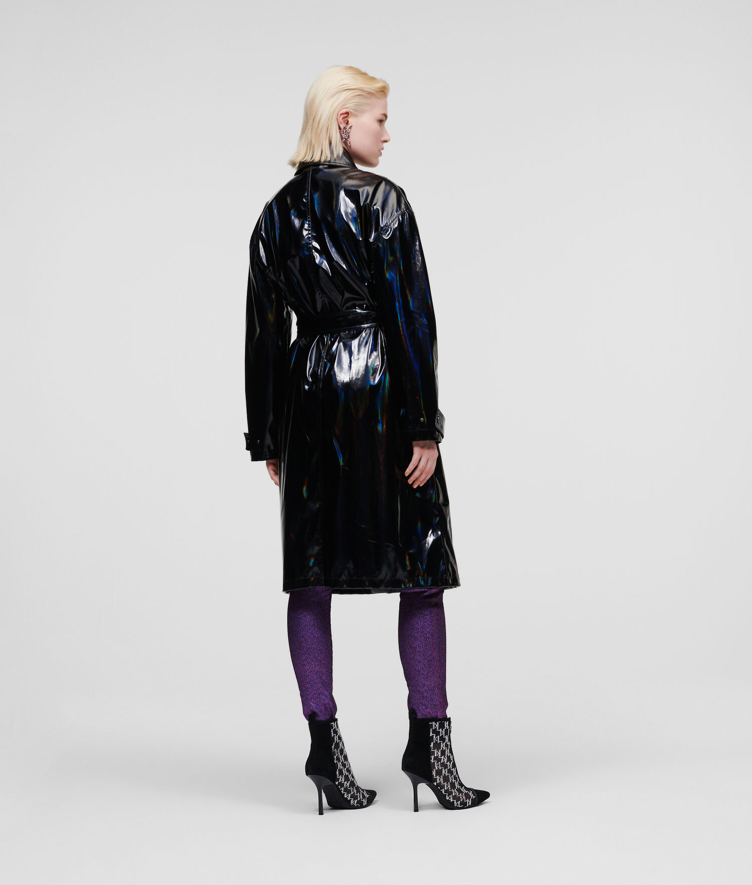 Black Women's Karl Lagerfeld Iridescent Patent Trench Coat | AE859ZXIU