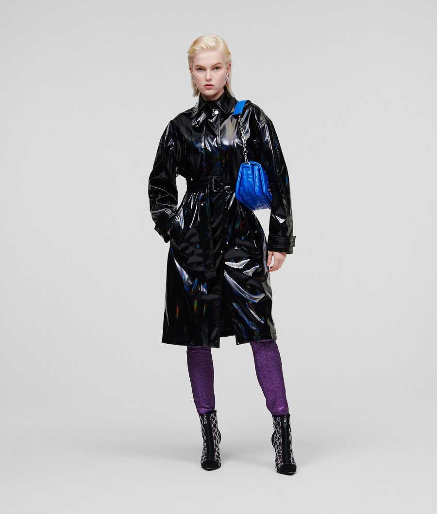 Black Women's Karl Lagerfeld Iridescent Patent Trench Coat | AE859ZXIU