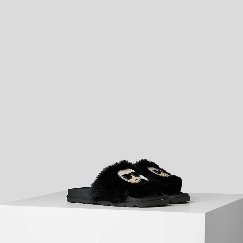 Black Women\'s Karl Lagerfeld K/Ikonic Kondo Tred Slides Sandals & Flats | AE047PAIK