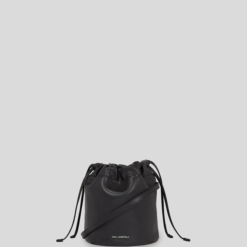 Black Women's Karl Lagerfeld K/Ikonik 2.0 Leather Small Bucket Bag | AE086SJWV