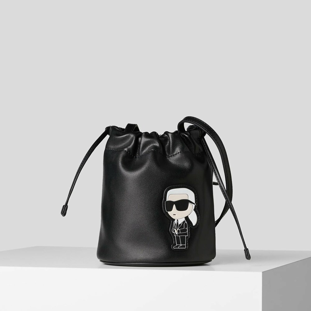 Black Women\'s Karl Lagerfeld K/Ikonik 2.0 Leather Small Bucket Bag | AE086SJWV