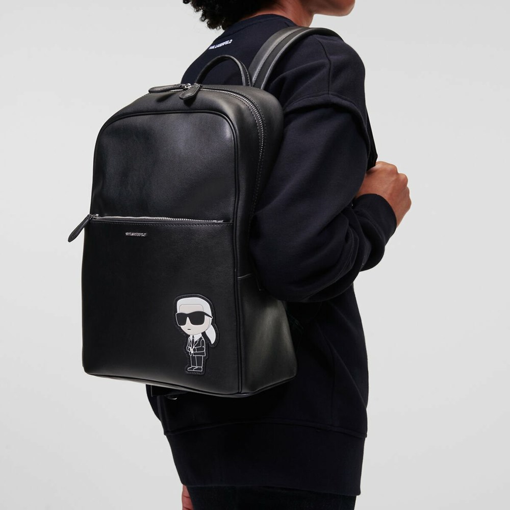 Black Women's Karl Lagerfeld K/Ikonik 2.0 Leather Backpacks | AE234MNLP