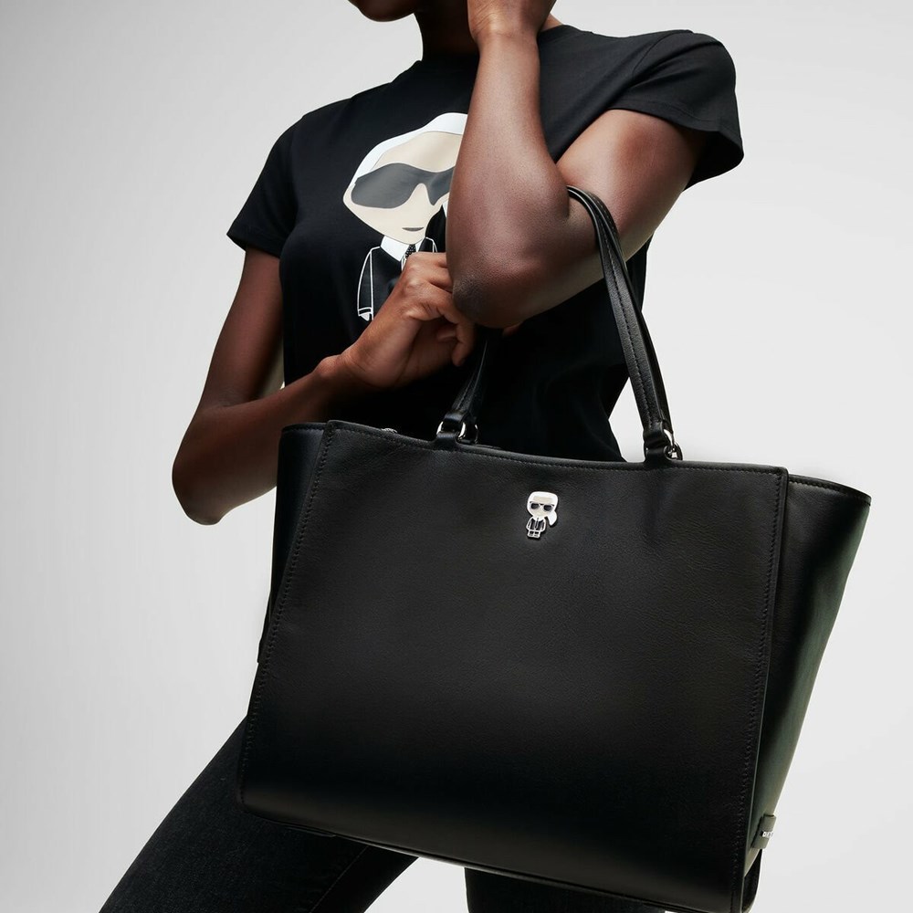 Black Women's Karl Lagerfeld K/Ikonik Leather Tote Bags | AE172JERA