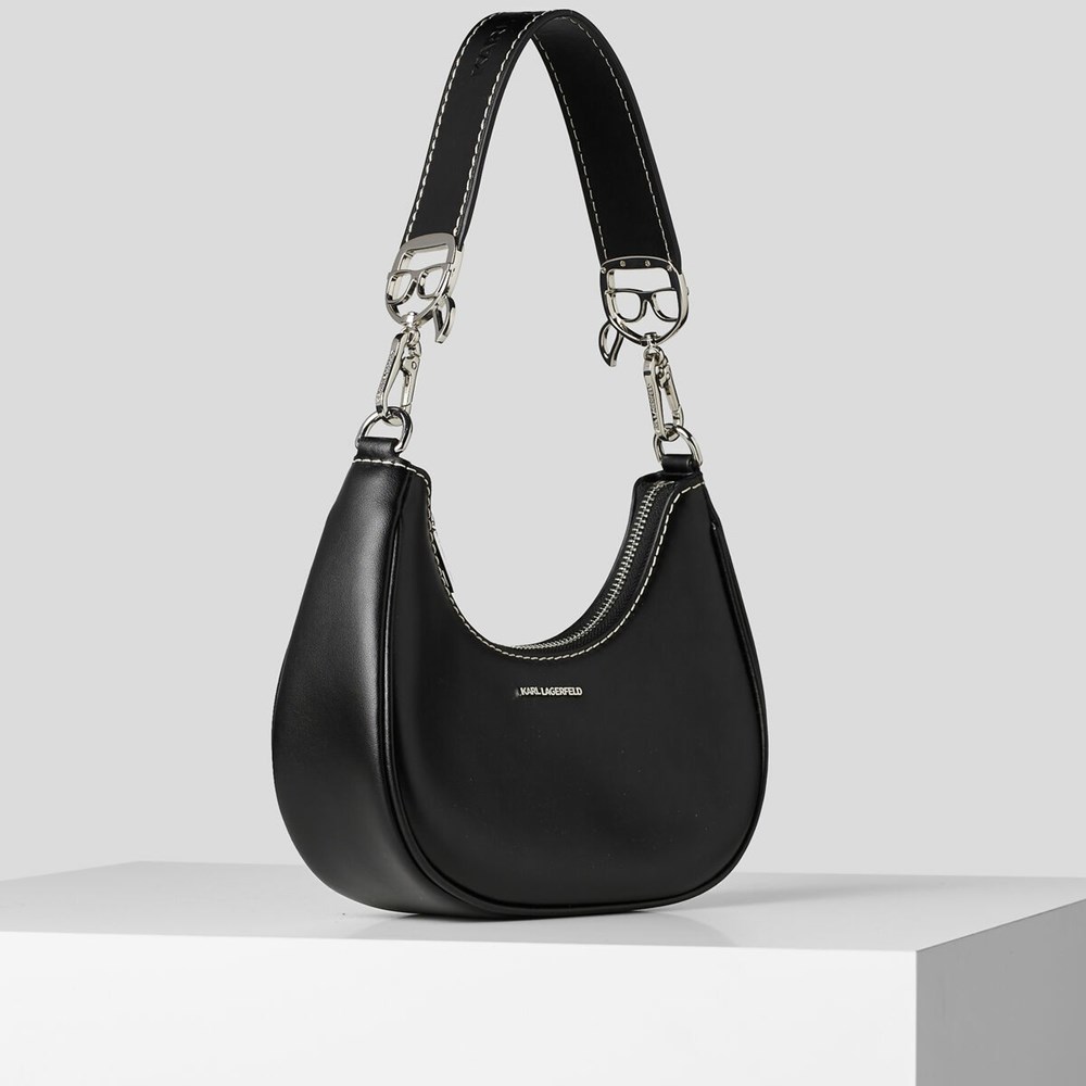 Black Women\'s Karl Lagerfeld K/Ikonik Lock Moon Shoulder Bags | AE981QJCY