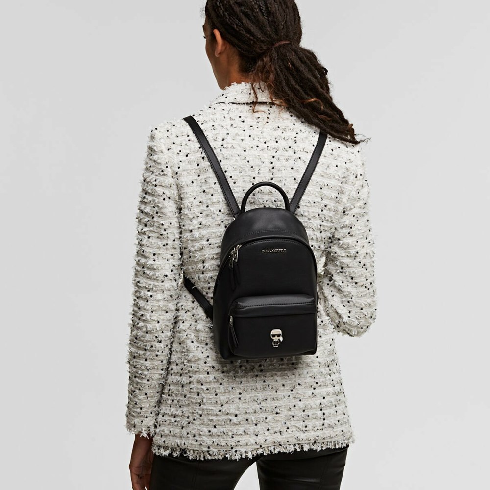 Black Women's Karl Lagerfeld K/Ikonik Metal Pin Backpacks | AE182JMZY