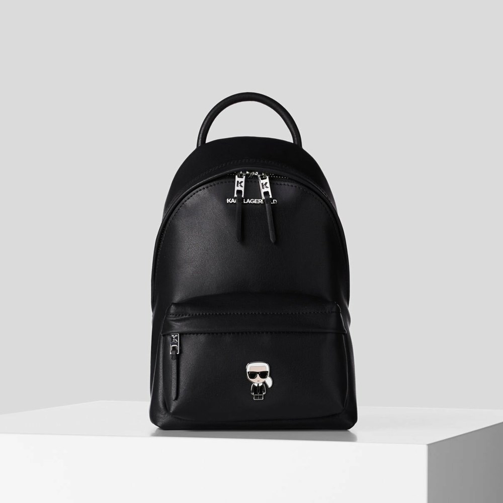 Black Women\'s Karl Lagerfeld K/Ikonik Metal Pin Backpacks | AE182JMZY