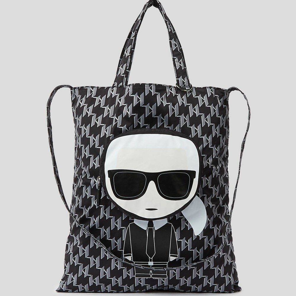 Black Women's Karl Lagerfeld K/Ikonik Monogram Packable Nylon Tote Bags | AE327ZEFH