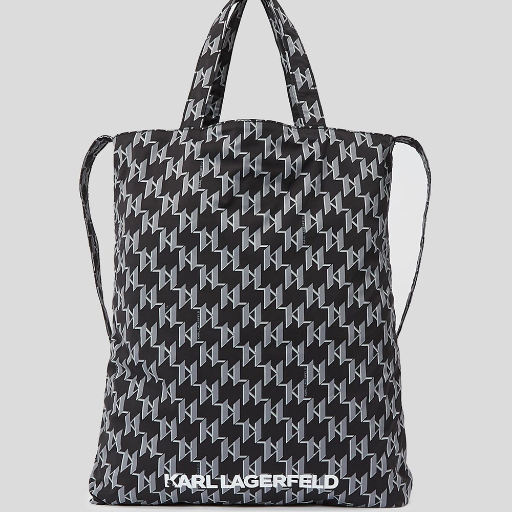 Black Women's Karl Lagerfeld K/Ikonik Monogram Packable Nylon Tote Bags | AE327ZEFH