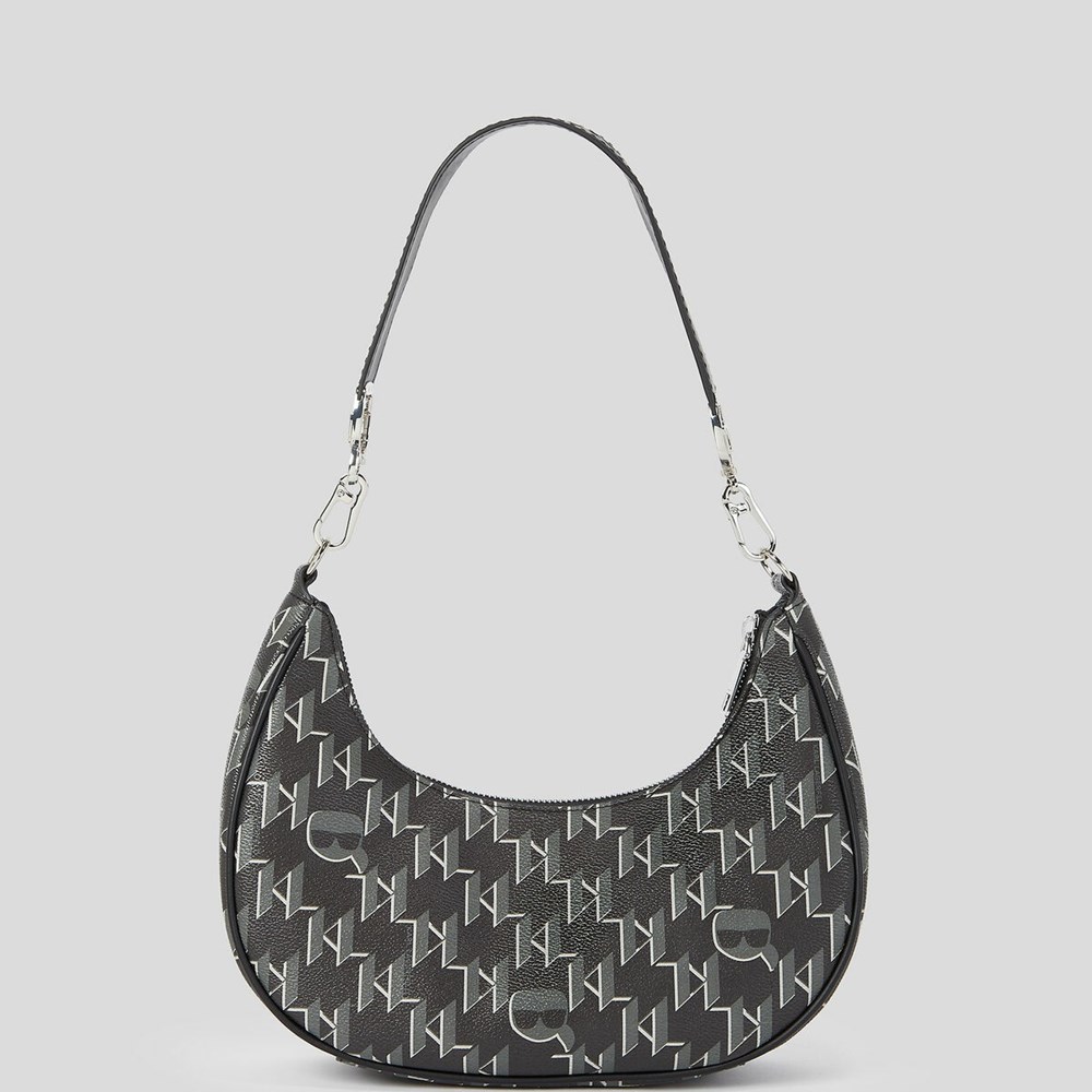 Black Women's Karl Lagerfeld K/Ikonik Monogram Moon Shoulder Bags | AE876YSTJ