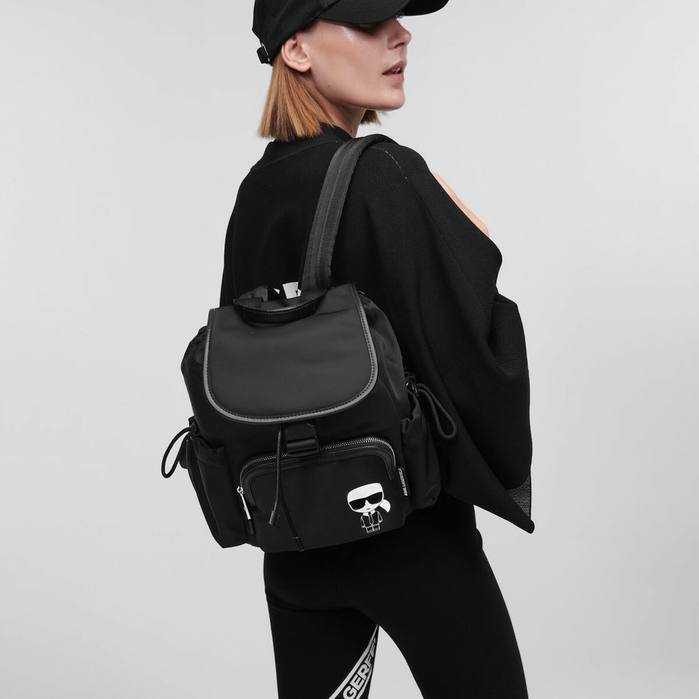 Black Women's Karl Lagerfeld K/Ikonik Nylon Flap Backpacks | AE216XENV