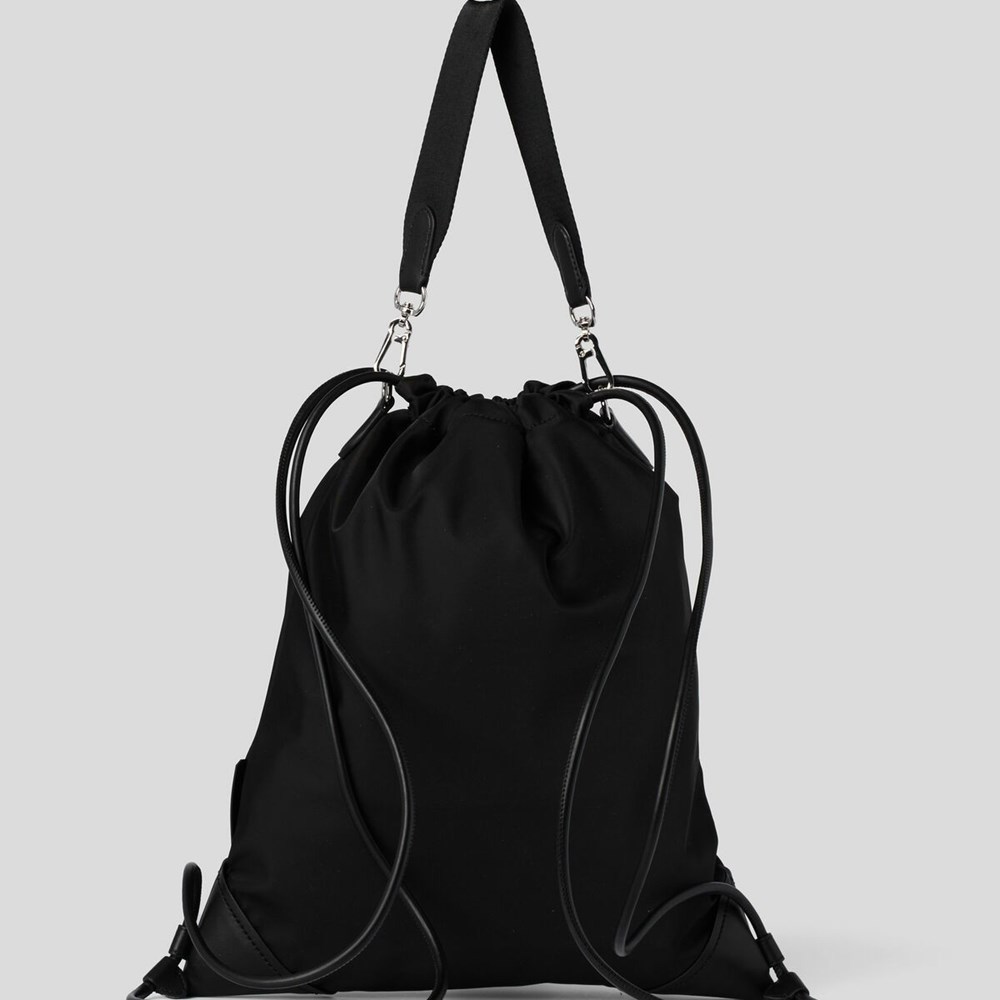 Black Women's Karl Lagerfeld K/Ikonik Nylon Convertible Backpacks | AE541MNHS