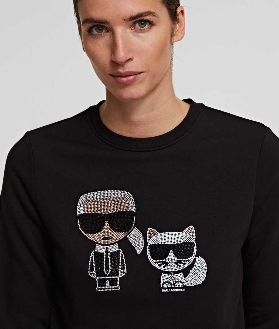 Black Women's Karl Lagerfeld K/Ikonik Rhinestone Sweatshirts | AE168YMXQ