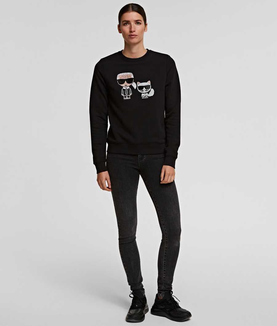 Black Women's Karl Lagerfeld K/Ikonik Rhinestone Sweatshirts | AE168YMXQ