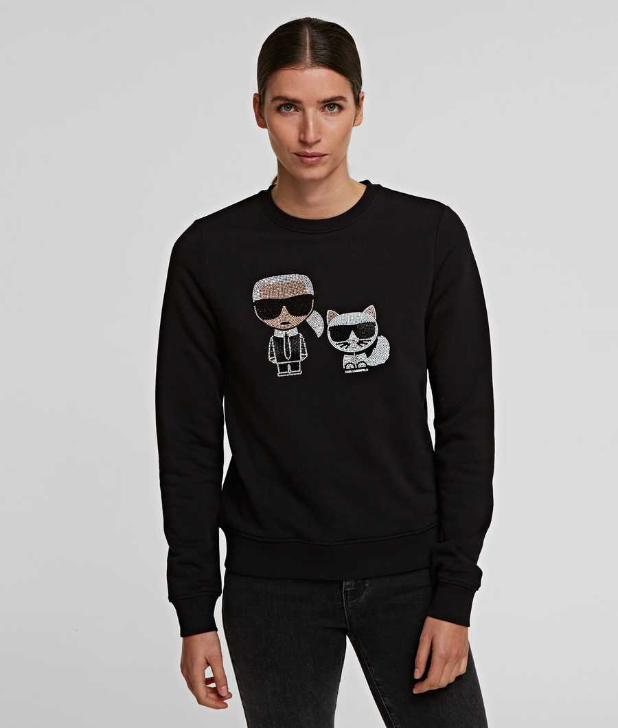 Black Women\'s Karl Lagerfeld K/Ikonik Rhinestone Sweatshirts | AE168YMXQ