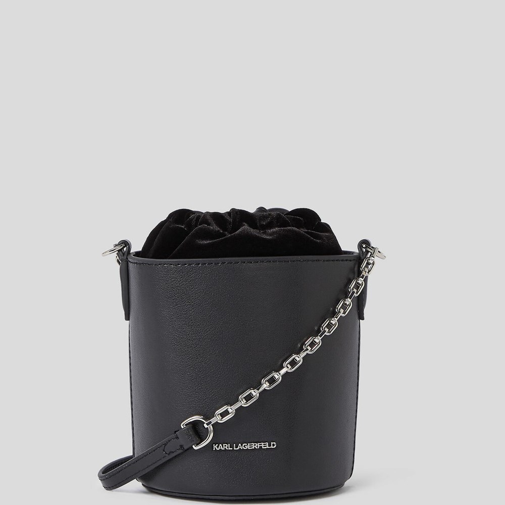 Black Women's Karl Lagerfeld K/Ikonik Small Leather Bucket Bag | AE154DQRW