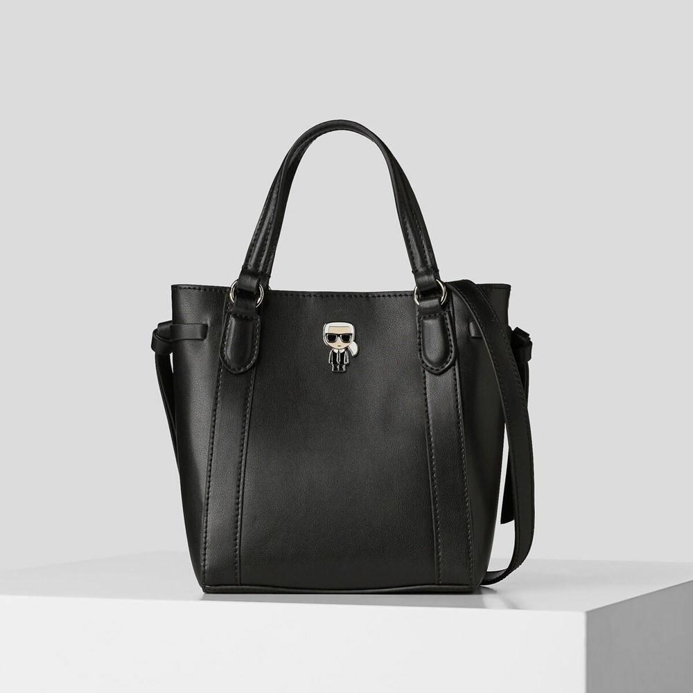 Black Women\'s Karl Lagerfeld K/Ikonik Small Leather Tote Bags | AE650DOXP