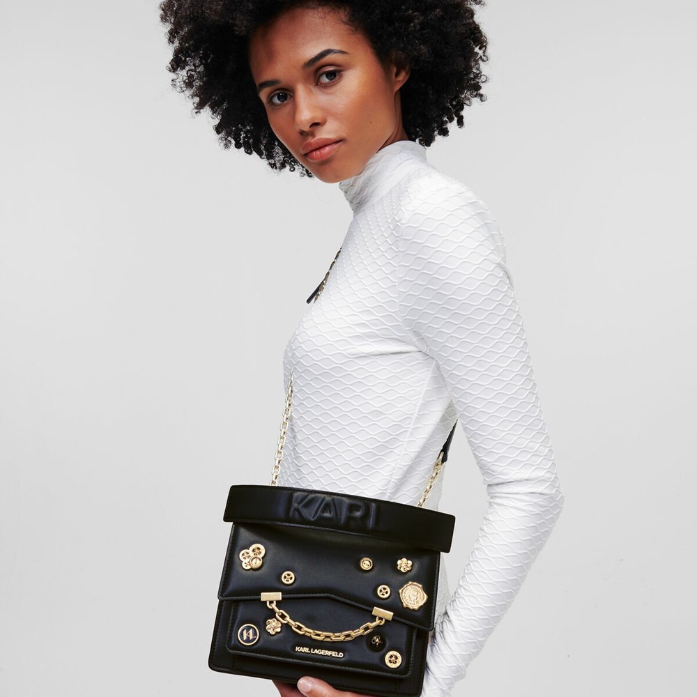 Black Women's Karl Lagerfeld K/Karl Seven Metal Badges Shoulder Bags | AE326HREX