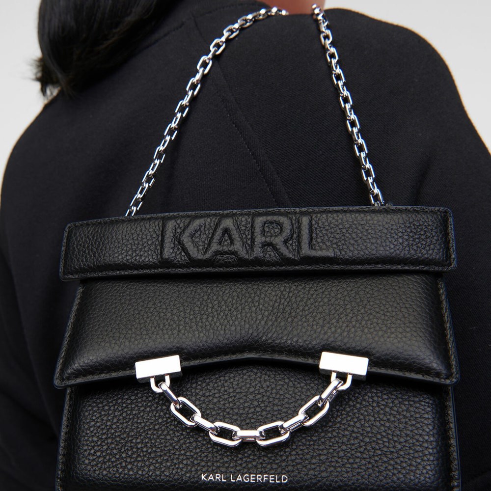 Black Women's Karl Lagerfeld K/Karl Seven Grain Leather Mini Shoulder Bags | AE435GBJO