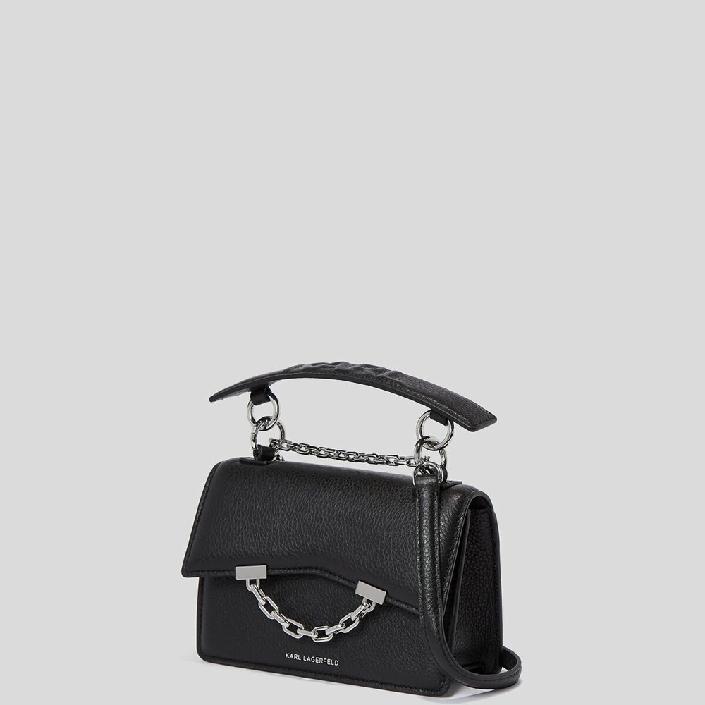 Black Women's Karl Lagerfeld K/Karl Seven Grain Leather Mini Shoulder Bags | AE435GBJO