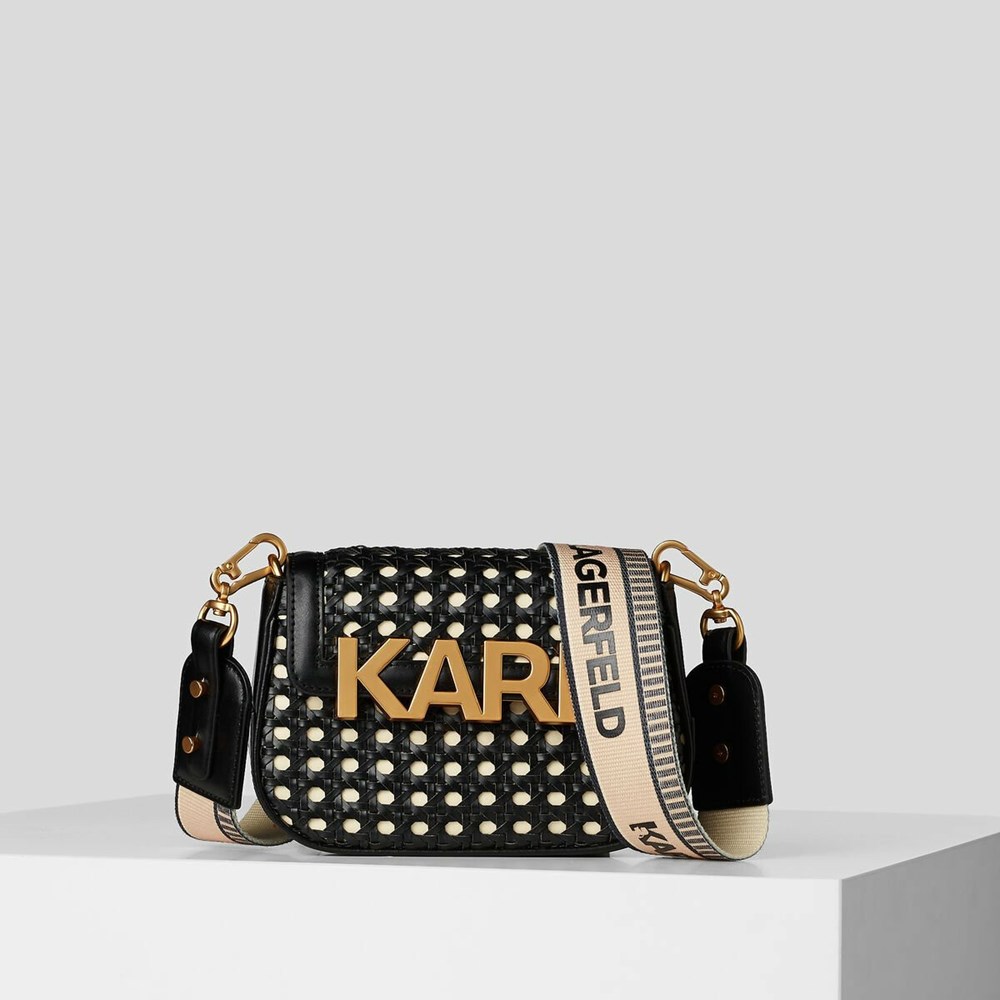 Black Women\'s Karl Lagerfeld K/Letters Small Woven Crossbody Bags | AE284YSCD