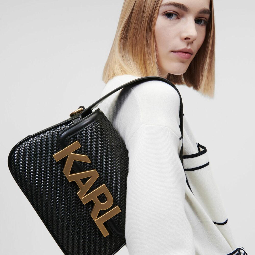 Black Women's Karl Lagerfeld K/Letters Woven Crossbody Bags | AE270KPYC