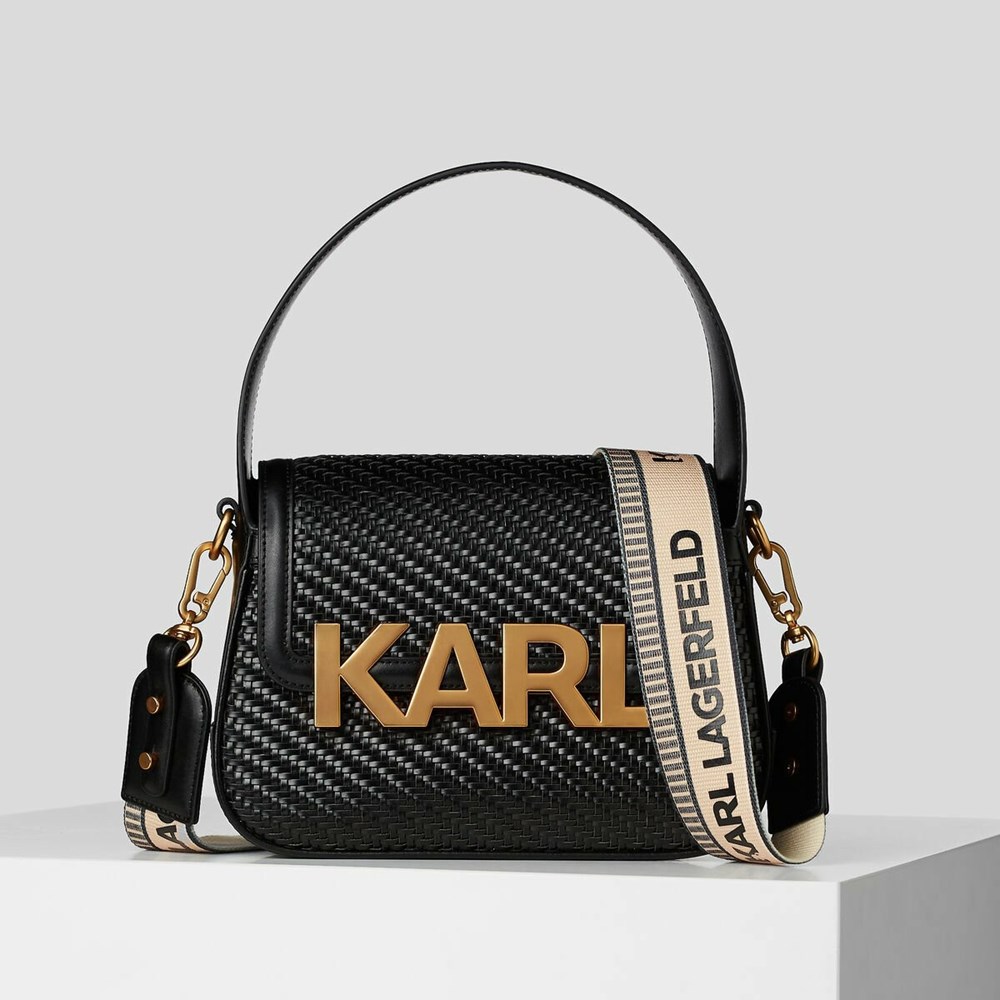 Black Women\'s Karl Lagerfeld K/Letters Woven Crossbody Bags | AE270KPYC