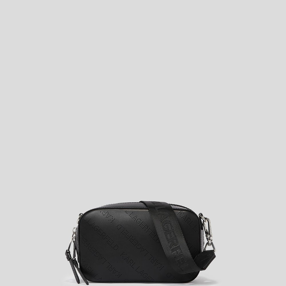 Black Women's Karl Lagerfeld K/Punched Logo Camera Bag | AE367ZMGP