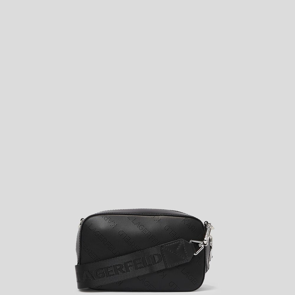 Black Women's Karl Lagerfeld K/Punched Logo Camera Bag | AE367ZMGP