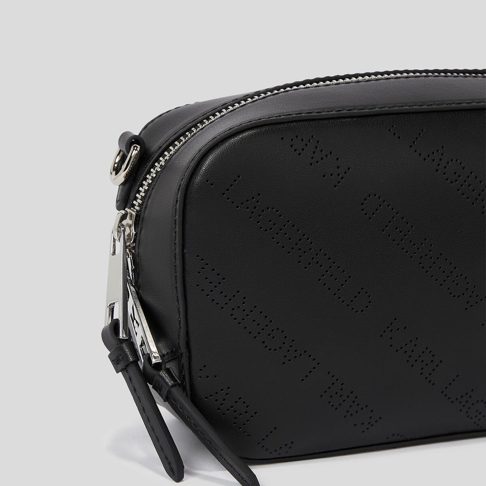 Black Women's Karl Lagerfeld K/Punched Logo Camera Bag | AE367ZMGP