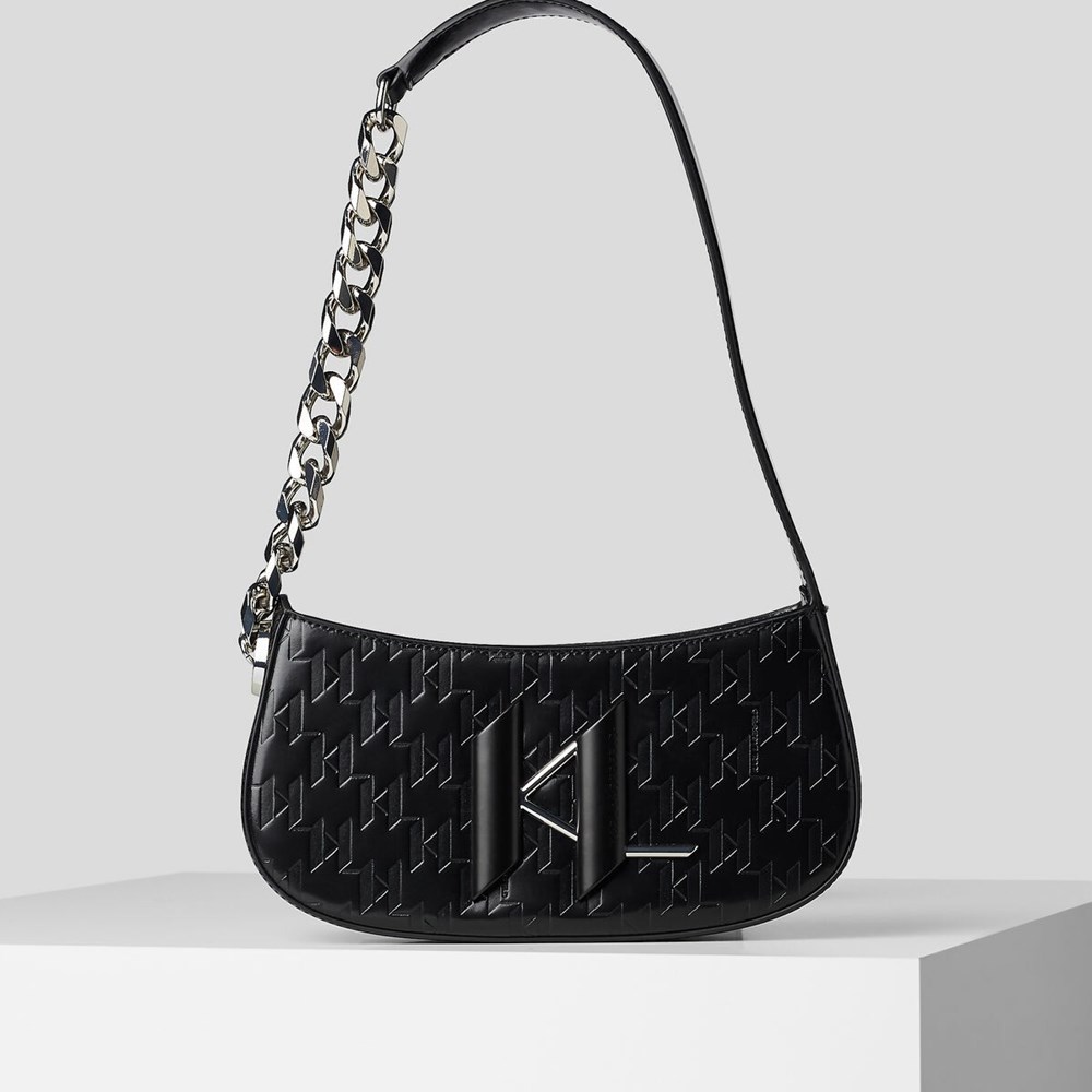 Black Women\'s Karl Lagerfeld K/Saddle Monogram-embossed Baguette Bag | AE860LUHF