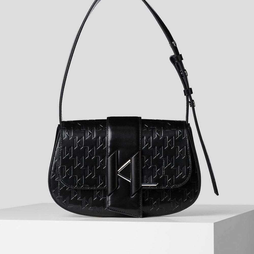 Black Women\'s Karl Lagerfeld K/Saddle Monogram-embossed Shoulder Bags | AE945UXVC