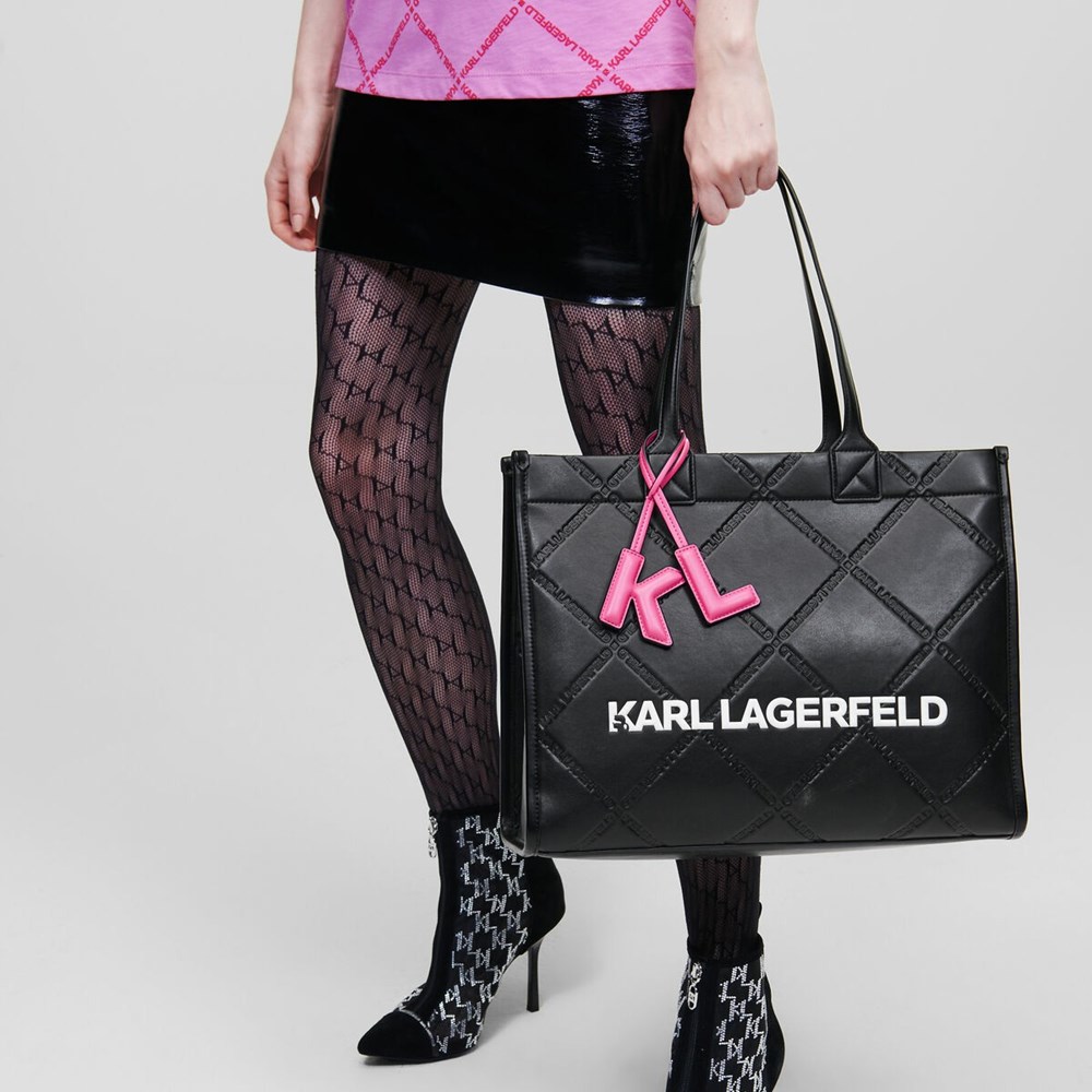 Black Women's Karl Lagerfeld K/Skuare Embossed Tote Bags | AE037ZJWG