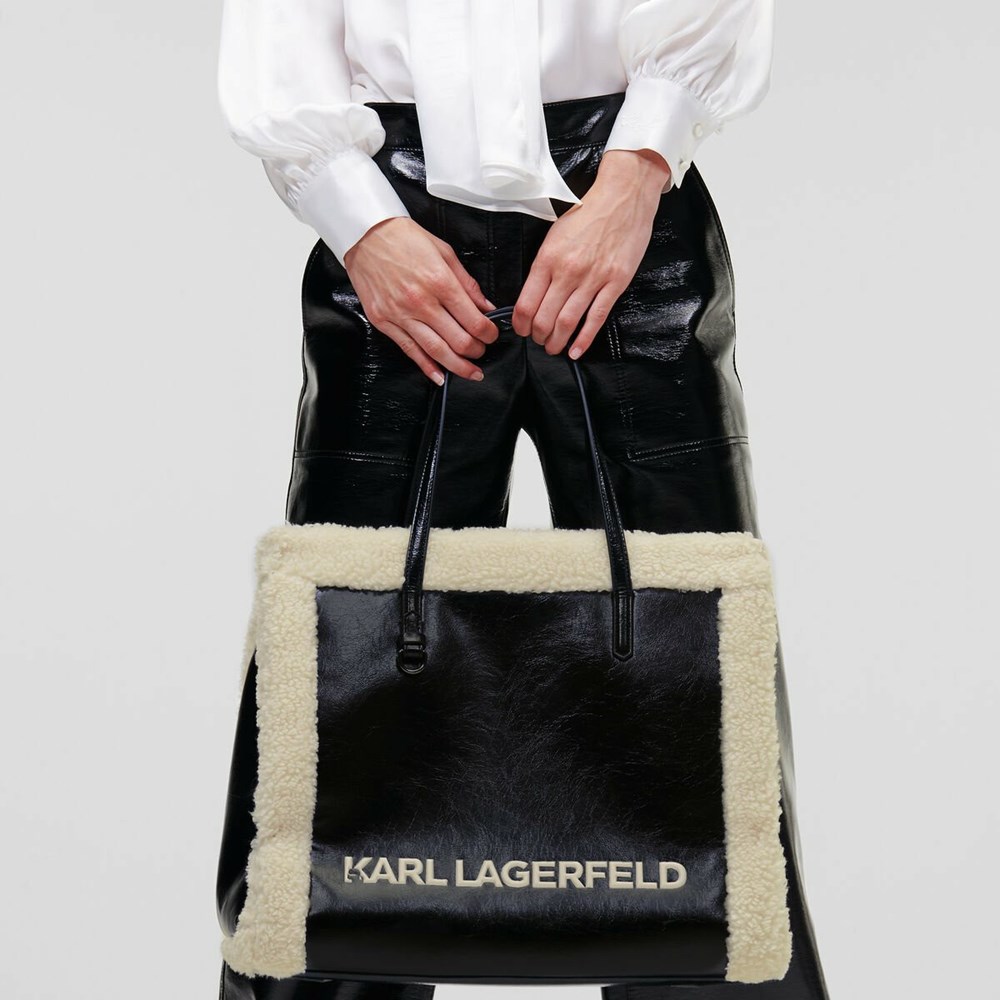 Black Women's Karl Lagerfeld K/Skuare Faux-shearling Tote Bags | AE084IZNW